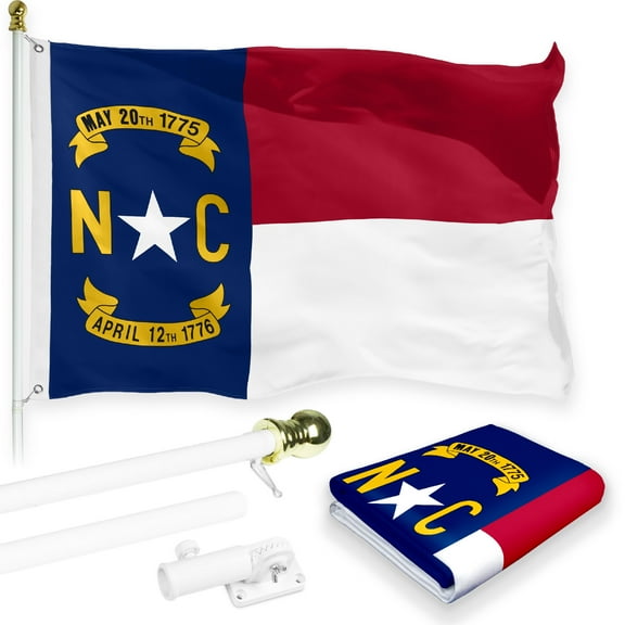 G128 Combo Pack: 6 Feet Tangle Free Spinning Flagpole (White) North Carolina State Flag 3x5 ft Printed 150D Brass Grommets (Flag Included) Aluminum Flag Pole