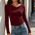 thumbnail image 7 of Asxite Women Plus Size Fall Winter Tops Round Neck Long Sleeve Solid Pile Collar Waist Ruched Ribbed Shirts, 7 of 7