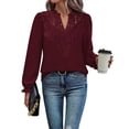thumbnail image 5 of WIHOLL Blouses for Women Lace V Neck Long Sleeve Shirt Boho Dressy Casual Fall Tops Burgundy, 5 of 9