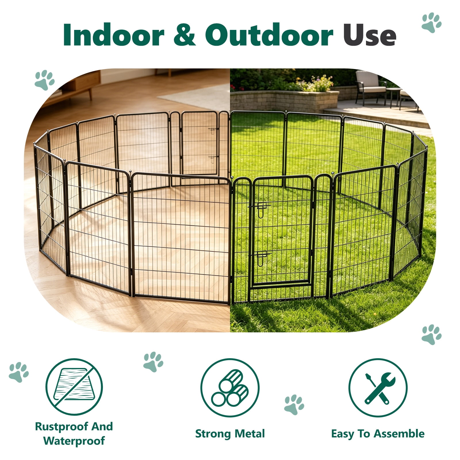 HaiCube Dog Playpen for Large Dogs, 40" 16 Panels Heavy Duty Metal Pet Playpen with Door, Foldable Indoor Outdoor Puppy Exercise Pen Fence