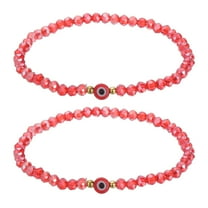 6mm Turkish Evil Eye Bracelets, 2 Pcs Good Luck Protection Crystal Bead Stretch Bracelets Charm for Women Men Stackable Blessing Jewelry (Red)