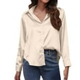 thumbnail image 2 of Admvng Women Blouses New Long Sleeve Lapel Button Solid Color Satin Casual Shirt S-2XL, 2 of 8