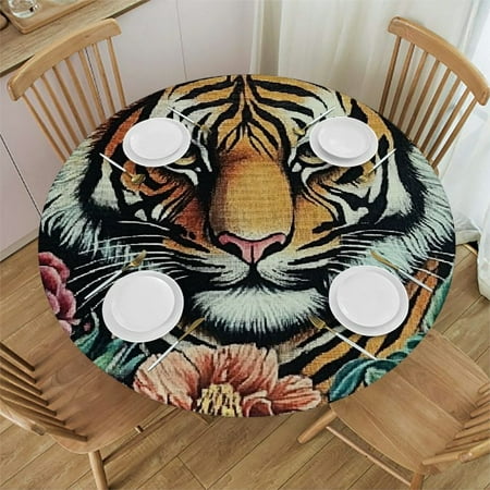 

Autua Tiger Flowers Round Table Cover Stain Resistant & Washable Perfect for Indoor/Outdoor Use Kitchen Dining Wedding Parties 100% Polyester Fiber 46 -50