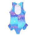 thumbnail image 4 of Girls One Piece Mermaid Swimsuit Open Back Swimwear with Ruffled Hem Bathing Suit Blue 9-10, 4 of 5