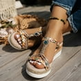 thumbnail image 3 of Dakaela Bohemian Wedge Sandals for Women Wide Width Casual Platform Slides Open Toe Orthopedic Dressy Slip on Summer Beach Shoes Beige 9.5, 3 of 8
