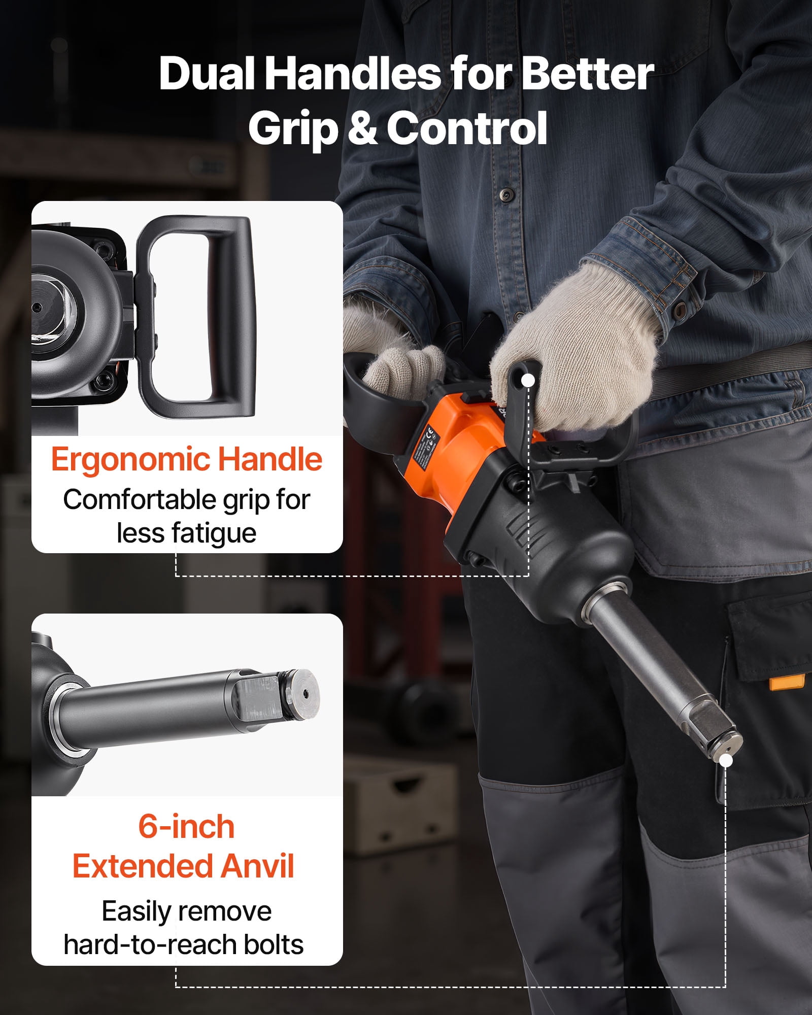 VEVOR 1 Inch Air Impact Wrench, Up to 1800 ft-lbs Nut-Busting Torque, 18.7 lbs Lightweight Pneumatic Impact Gun with 6" Extended Anvil for Heavy Duty Repairs and Maintenance