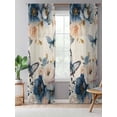 thumbnail image 5 of Sheer Curtains 108 Inches Long, Vintage Blue Floral Semi Sheer Curtains Light Filtering Window Treatment, Butterflies Watercolor Flower Linen Privacy Voile Drapes for Living Room Bedroom 52x108 Inch, 5 of 7