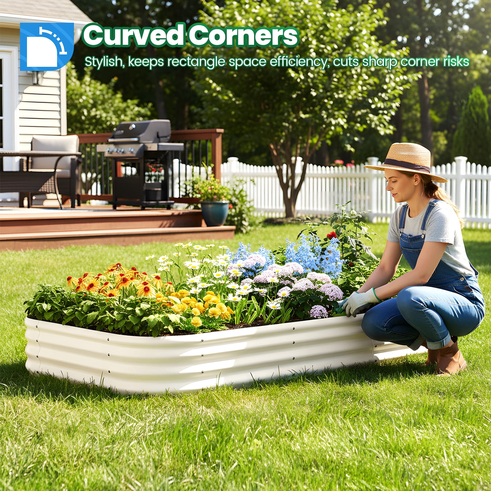Quictent 2PCS 8x4x1ft Galvanized Raised Garden Bed Kit, Oval Large Metal Planting Box, Double Strengthened by Vertical Bar and Crossbar with Liner, Beige