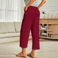 thumbnail image 5 of BRGZLK Cotton Linen Capri Pants Women Casual Wide Leg Pants Comfy Elastic Waist Lounge Cropped Beach Boho Trousers, 5 of 7