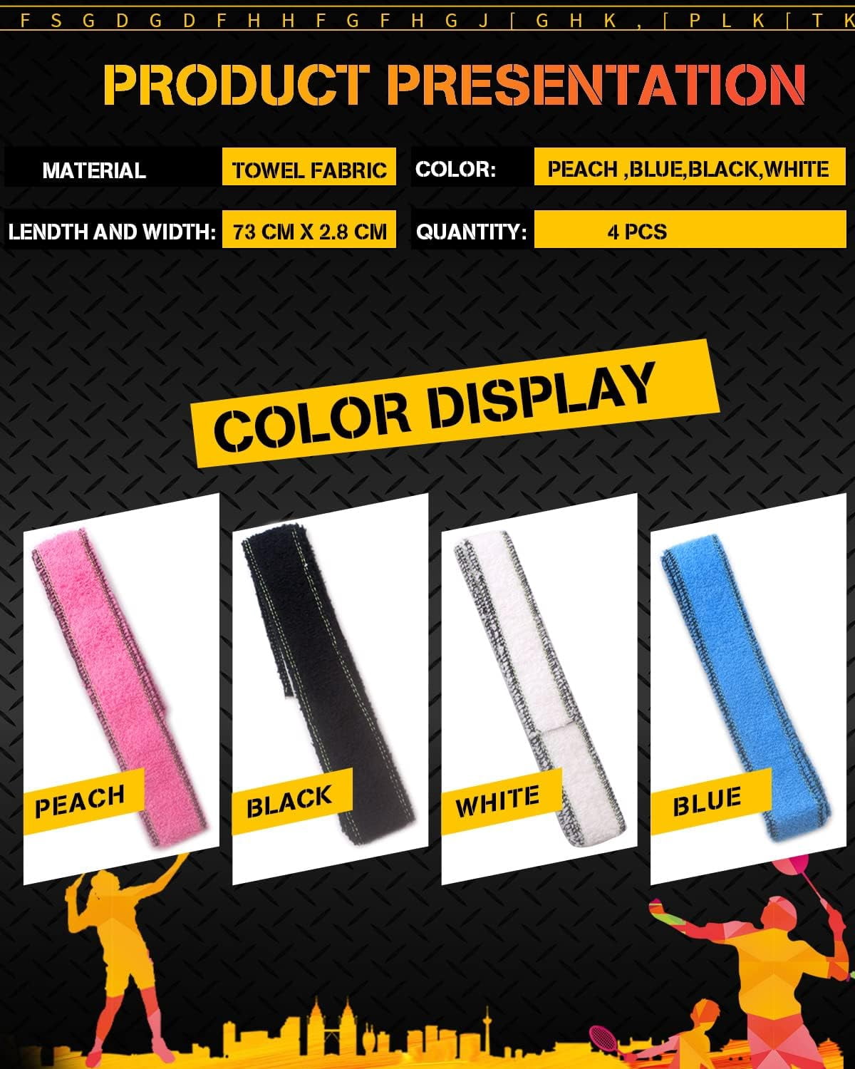 Toweling Racket Overgrip, Super Absorbent Cotton Towel, Skid Resist Absorb Sweat Grip Tape, Handles Protection for Tennis Badminton Racquetball Squash Baseball