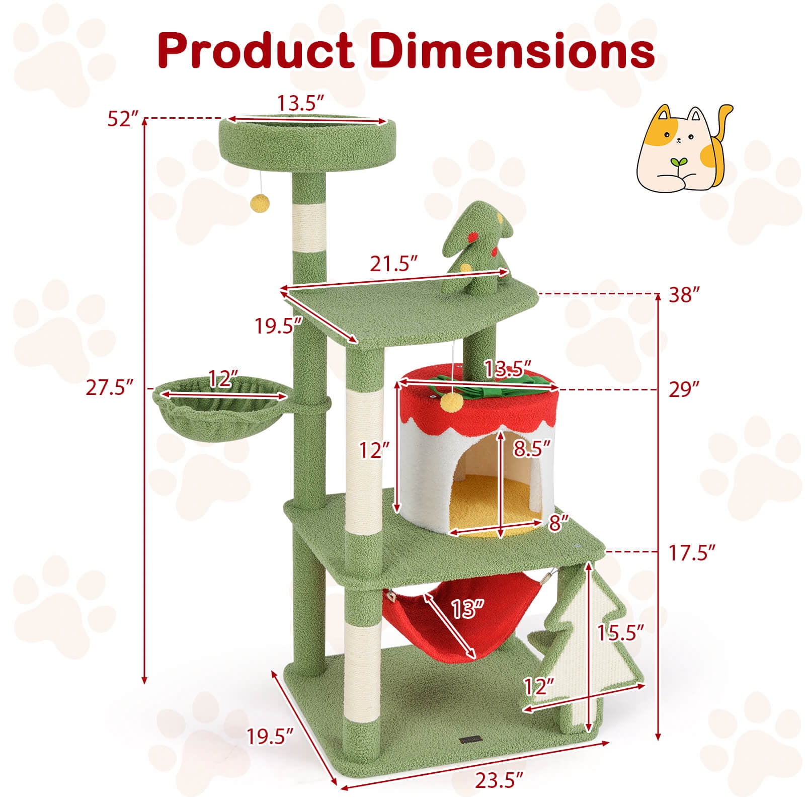 Infans 52" Tall Christmas Cat Tree w/ Sisal Scratching Posts Gift Box Shaped Condo
