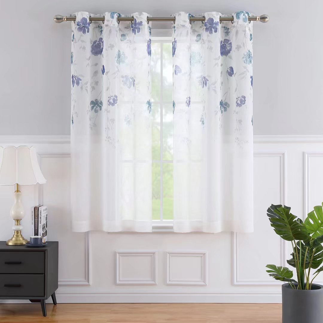 GlowSol 40"Wx63"L Sheer Curtains Linen Textured Light Filtering Voile