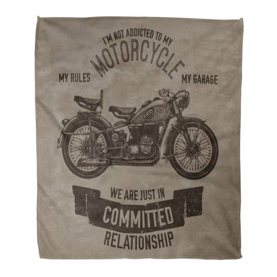 ASHLEIGH 50x60 inch Super Soft Throw Blanket Vintage Hand Drawn Motorcycle Quote Biker Garage Ink Lettering Logotype Old Parts Home Decorative Flannel Velvet Plush Blanket