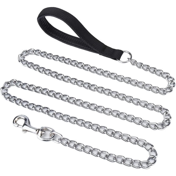 Heavy Duty Metal Dog Leash, 4FTx3mm Chew Proof Pet Leash Chain with Soft Padded Handle for Large & Medium Size Dogs Walking, Training and Traveling
