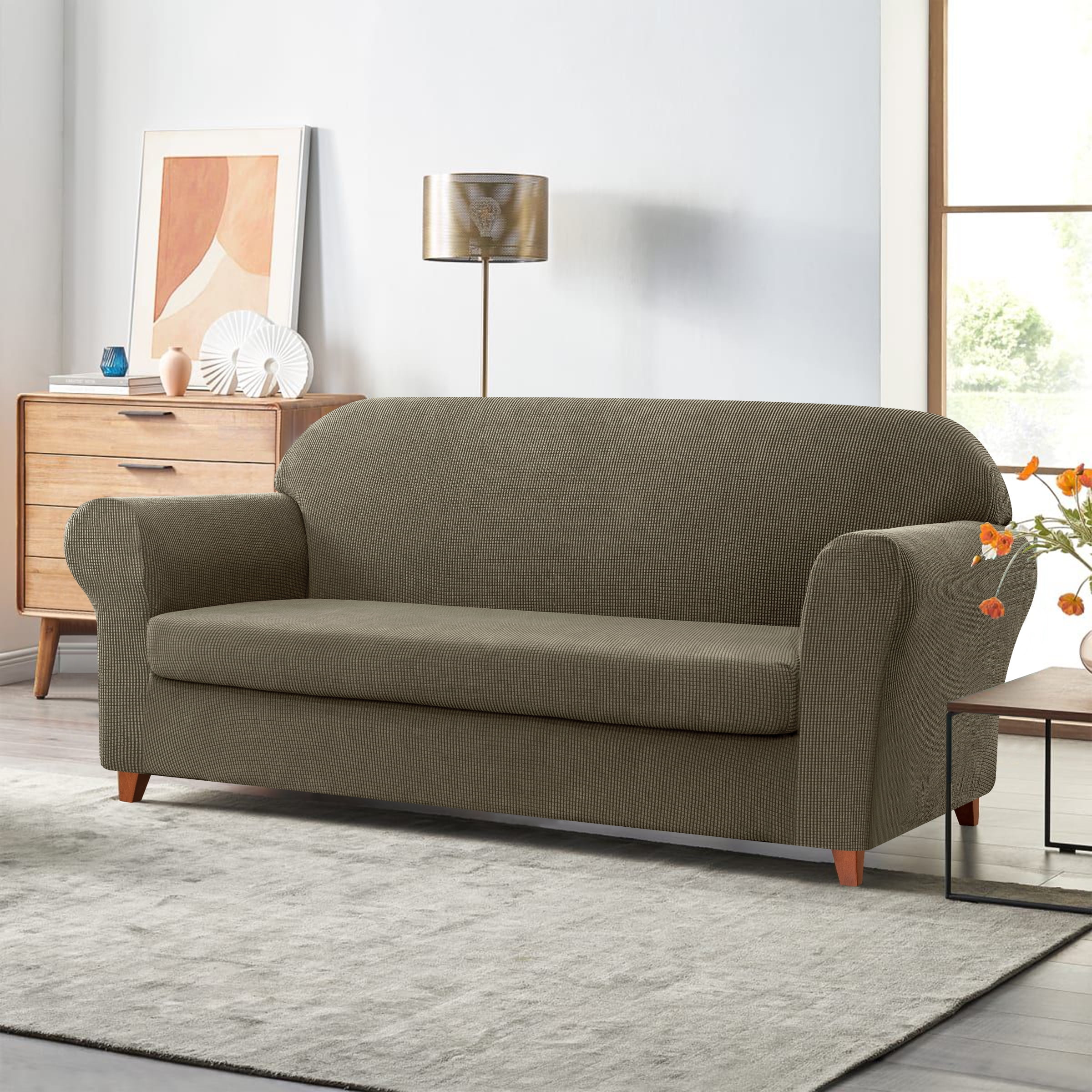 Subrtex Sofa Cover 1 Piece Slipcover with extra Stretch Cushion Seat Cover, Sofa, Olive Green