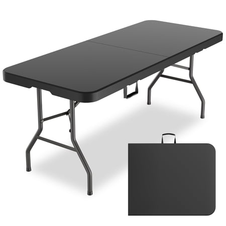 6ft Heavy-Duty Outdoor Folding Table for 6 - Sturdy HDPE Top, 350lbs Capacity, Foldable Lockable Design, No Assembly - Camping Parties Picnics