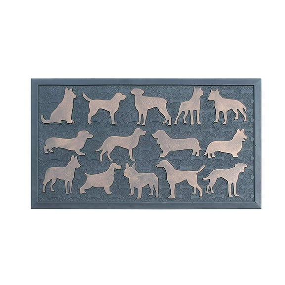 A1HC Rubber Pin Doormat for Entrance, Beautifully Copper Hand Finished, Low Pile, Non-Slip, Durable Heavy Duty Door Mat, Black & Bronze Dogs 18" X 30"