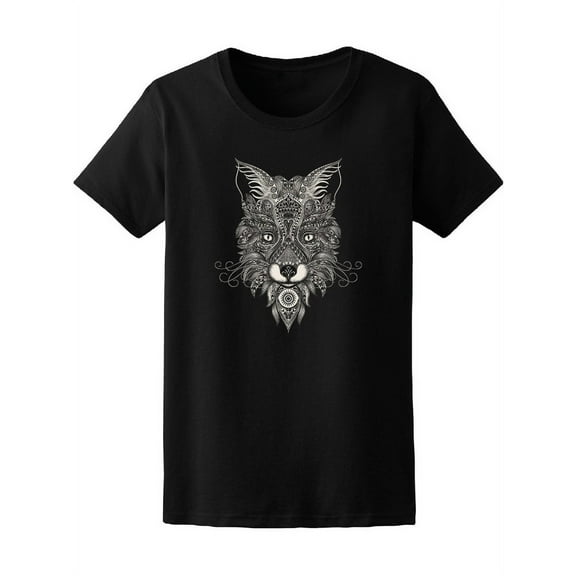 Fox Tribal Art B&W T-Shirt Women -Image by Shutterstock, Female x-Large