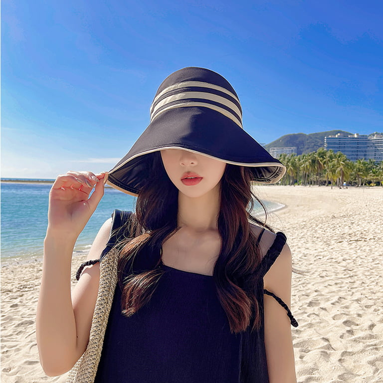 Women Sun Hat Stripe Heat Isolating Contrast Color Anti-UV Sunscreen Bucket  Hat