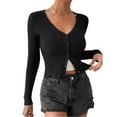 thumbnail image 2 of OJinShaWanO Cropped Sweater Women's Ribbed Knit Button Down V Neck Lightweight Cropped Cardigan Coat Tops, 2 of 7