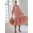 thumbnail image 5 of ellos Women's Plus Size Tiered Cotton Midi Dress - 26/28, Peach Bud Floral, 5 of 5