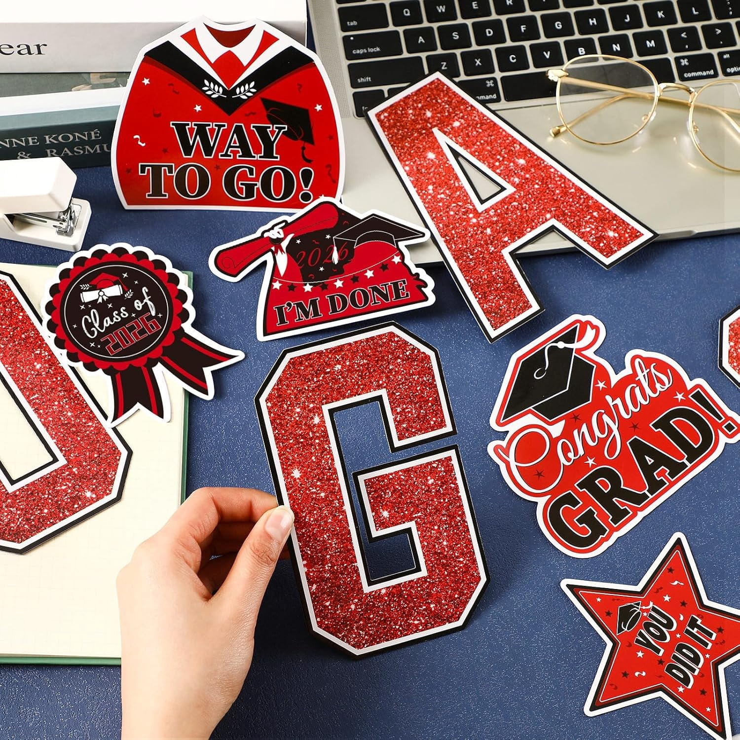 GBBG 2026 Graduation Car Magnets Decorations, 22 Pcs Graduation Fridge Magnets, Car Garage Door Magnetic Stickers Class of 2026 Congrats Grad Party Cruise Door Decorations Supplies (Red)