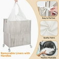thumbnail image 5 of Laundry Hamper with Wheels, Handwoven Rolling Laundry Basket with Lid, Clothes Hamper with Divided Removable Liner Bag, 115L Large Capacity Laundry Sorter Laundry Room Organization, White, 5 of 7