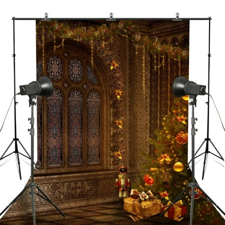 Image of HelloDecor 5x7ft Merry Christmas Photography Backdrop Castle Decoration Tree Party Winter Photo Background Studio Props