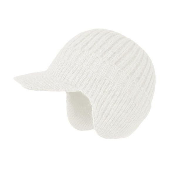 Winter Beanie with Brim,Hat with Visor & Earflaps For Men,All Weather Lined Brim Beanie Fleece Unisex Caps