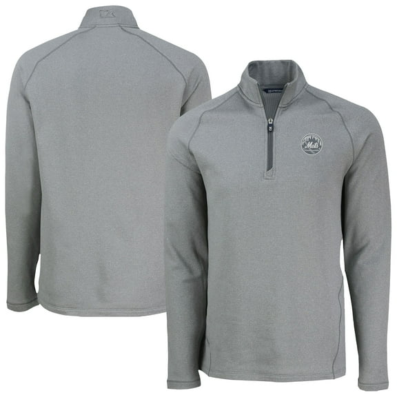 Men's Cutter & Buck Heather Gray New York Mets Peshastin Eco Fleece Recycled Raglan Quarter-Zip Top