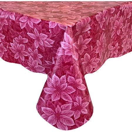 

Newbridge Red Poinsettia Scroll Vinyl Christmas Tablecloth With Flannel Backing Poinsettia and Holly Damask Look Vinyl Flannel Back Tablecloth 60 Inch x 102 Inch Oblong/Rectangle