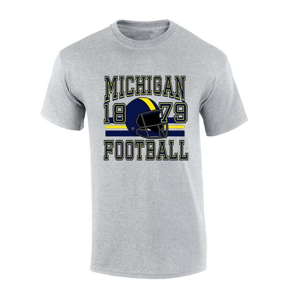 Mens Michigan Tshirt Michigan Football Helmet Team Color Short Sleeve T-shirt-Sports Grey-4xl
