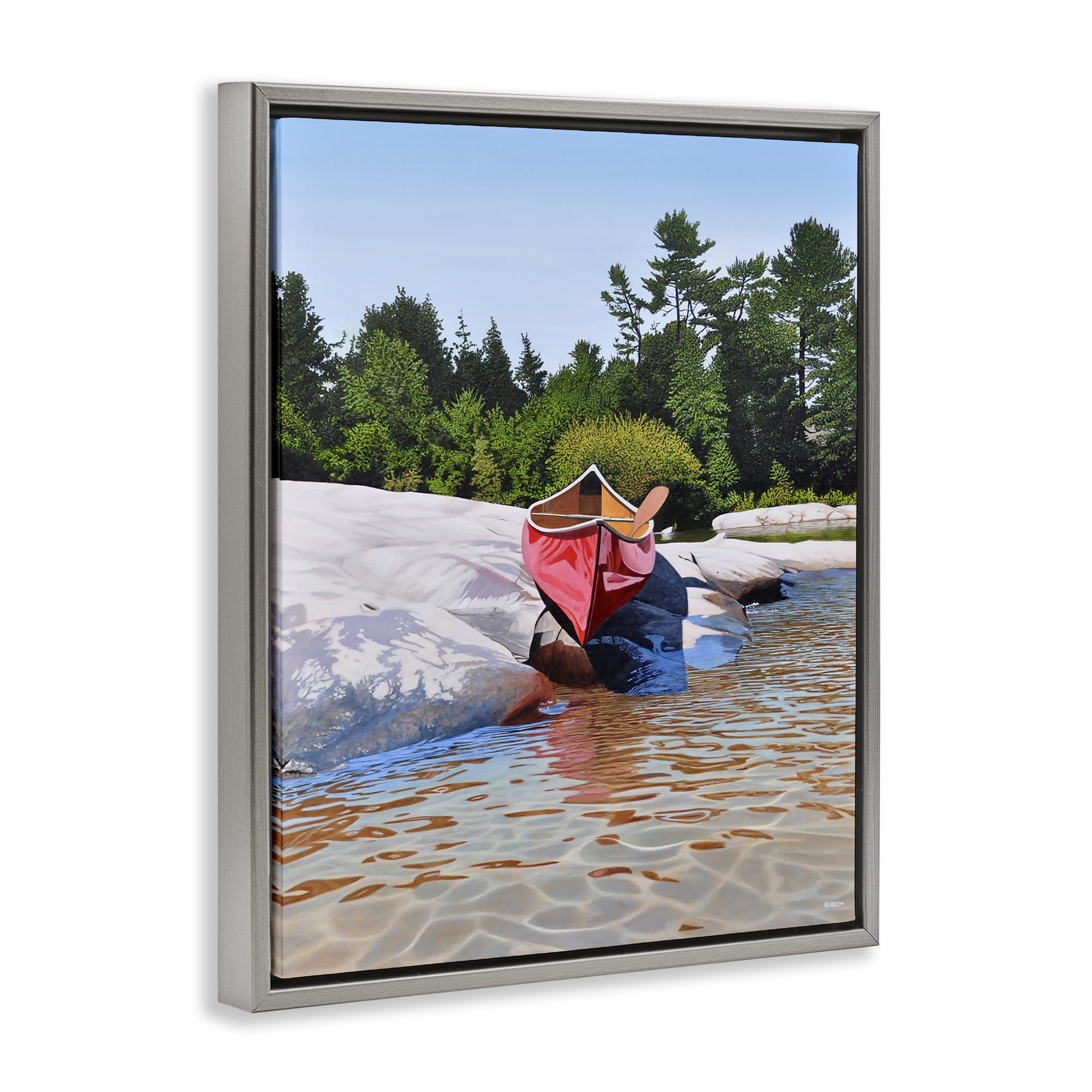 Stupell Industries Canoe at Water's Edge Gray Framed Floater Canvas Wall Art, design by Kenneth M Kirsch