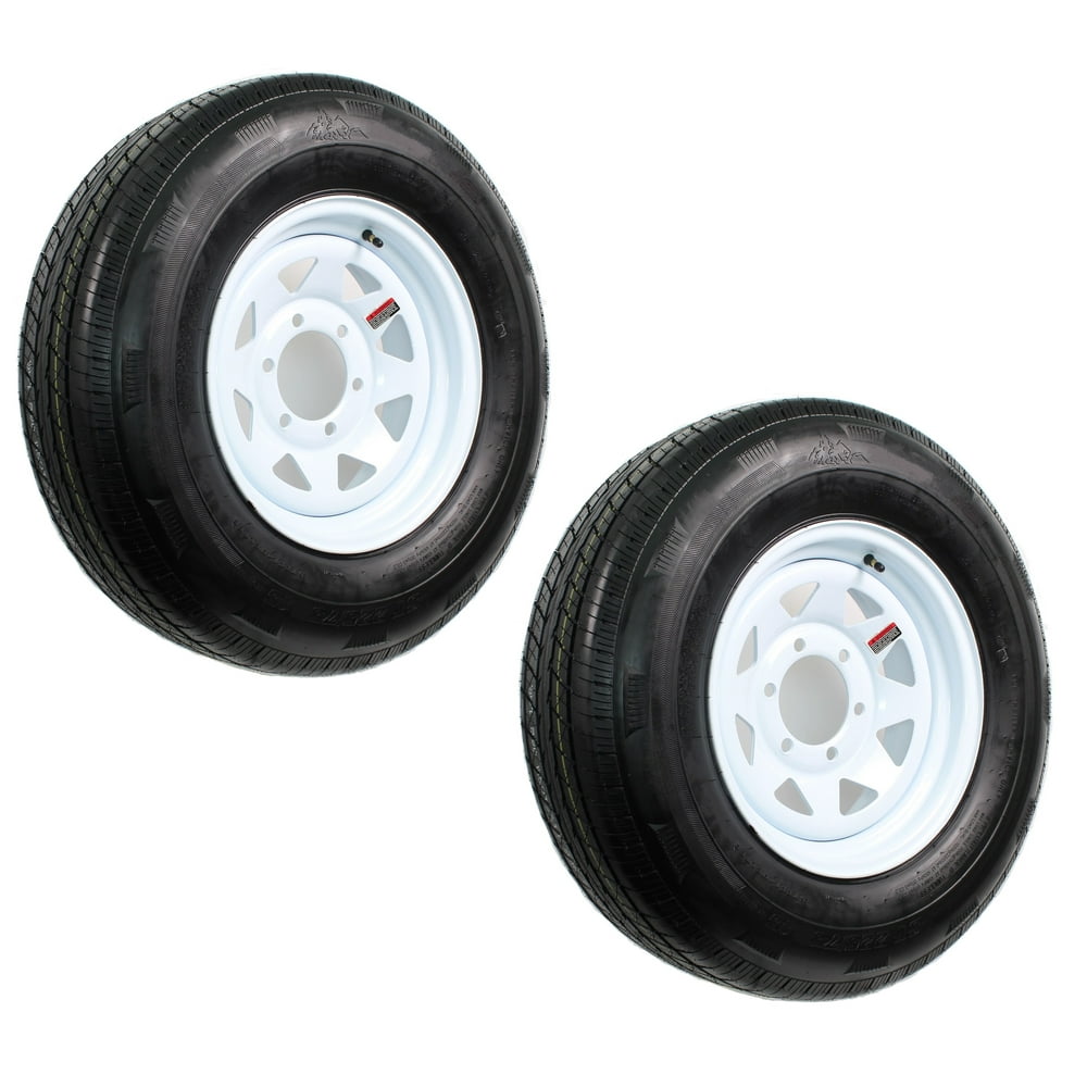 Two Trailer Tires On Rims ST225/75D15 H7815 225/7515 D 6 Lug White