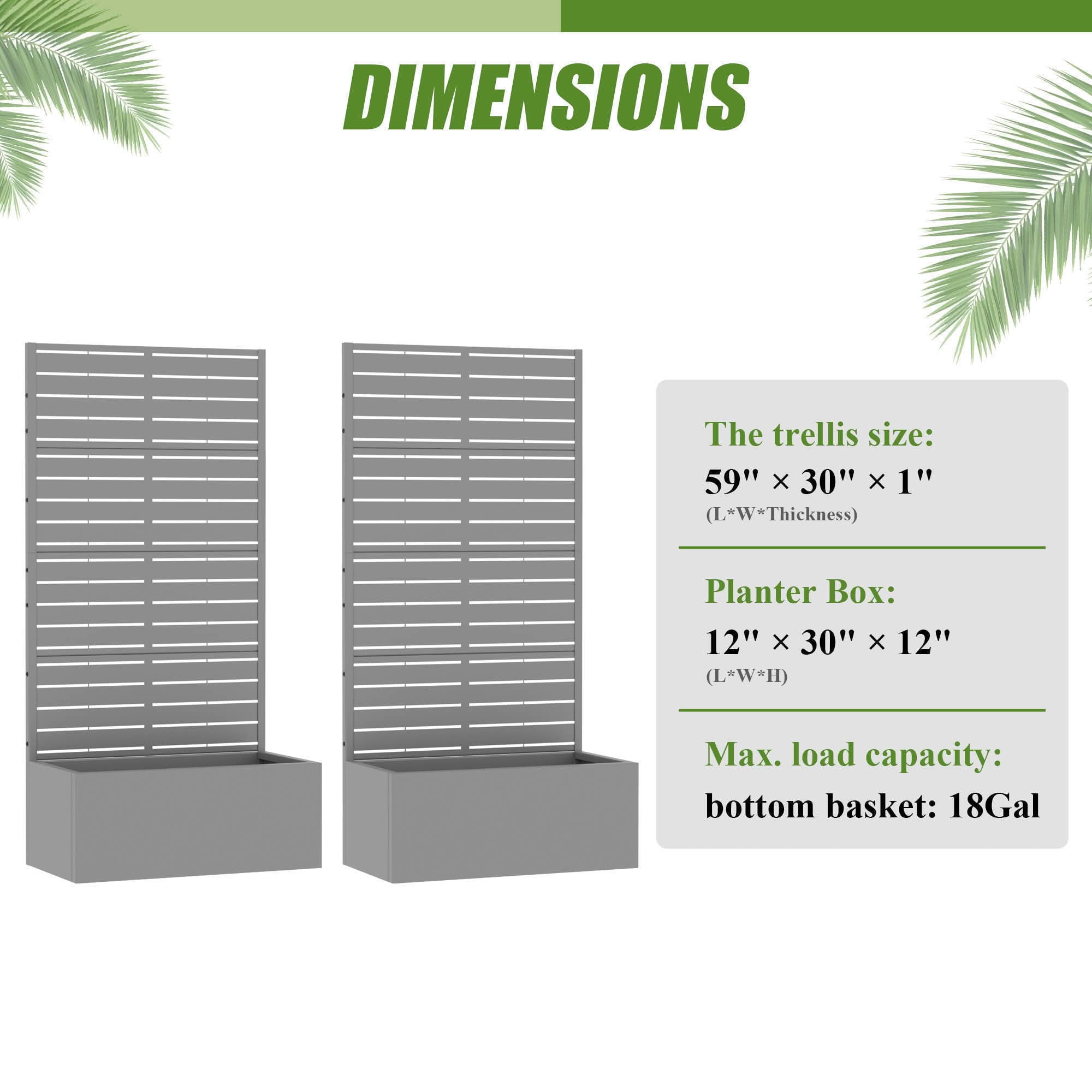 MAYEERTY 59x30 Gray Double-sided Rectangular Iron Planter Box with Trellis, 4 Piece Set Decorative Garden Screen for Patio and Balcony