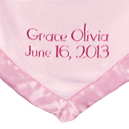 Personalized Satin Trim Pink Baby Blanket, Name and Date