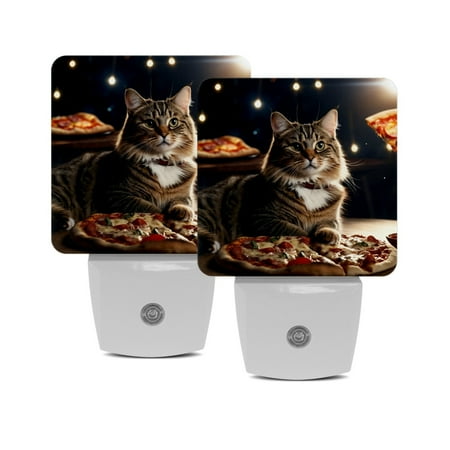 

LED Night Lights Plug into Wall 2-Pack 0.5W Plug in Night Light Dusk to Dawn White Bright Nightlight for Bedroom Bathroom Hallway Kitchen Cat and Pizza Cartoon Animal Funny