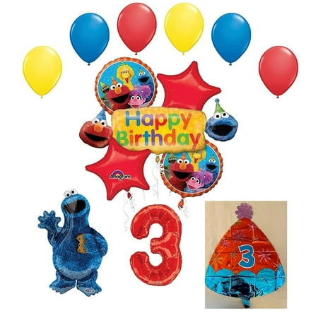 Cookie Monster Sesame Street Elmo 3rd Happy Birthday Party Supplies and Balloon Bouquet Decorations