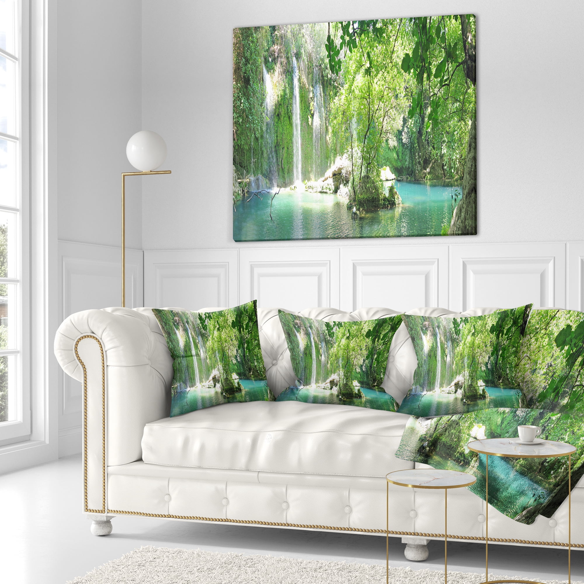 Designart Kursunlu Waterfalls Antalya - Landscape Photography Throw Pillow - 18x18