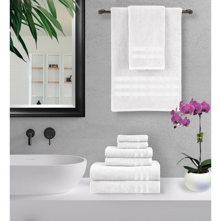 100% Cotton 6-Piece Towel Set - Absorbent and Fade Resistant Bath Towels Set (White), Size: 2 Bath Towels 50 x 26, 2 Hand Towels 26 x 16, and 2