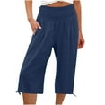 thumbnail image 6 of FAIWAD Cotton Linen Lounge Pants for Womens High Waist Elastic Wide Leg Pants Adjustable Drawstring Jogger Pants (Medium, Dark Blue3), 6 of 6