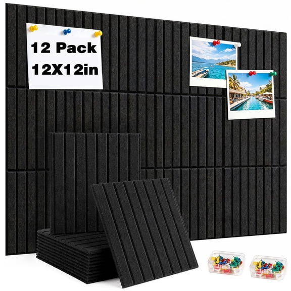 Large Felt Bulletin Board for Office Wall Decor, 48" x 36" Cork Board Alternative-12 Pack with Removable Adhesive Tabs and Pushpins