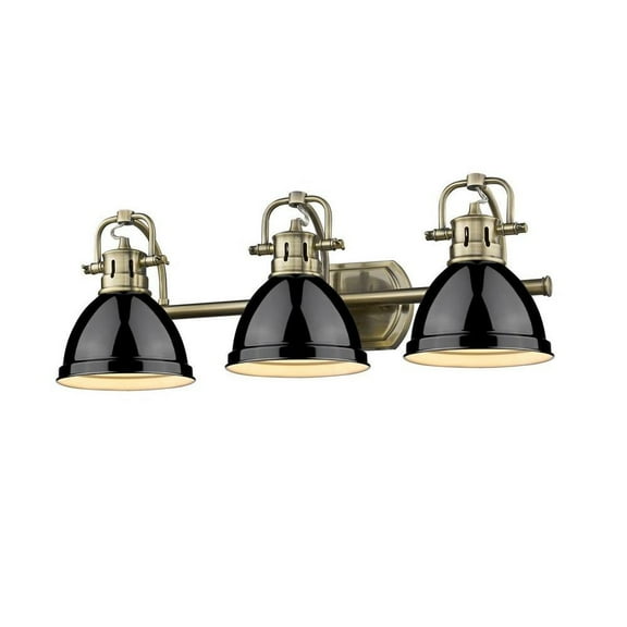 24.5 inch 3 Light Vanity Light in Classic Style 8.5 inches High By 24.5 inches Wide-Aged Brass Finish-Black  Shade Color Bailey Street Home