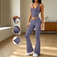 thumbnail image 2 of Lounge Sets for Women Solid Color Sports Tank Tops with Removable Pads and High Waist Flared Yoga Leggings Two Piece Workout Outfit for Gym Yoga, 2 of 9