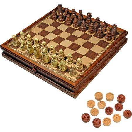 WE Games Medieval Chess & Checkers Wood Game Set - Wood - 15 in.