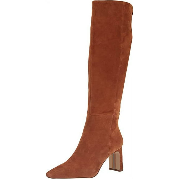 Sam Edelman Sylvia Brown Suede Pointed Toe Block Heel Knee High Leather Boots (Frontier Brown, 6)