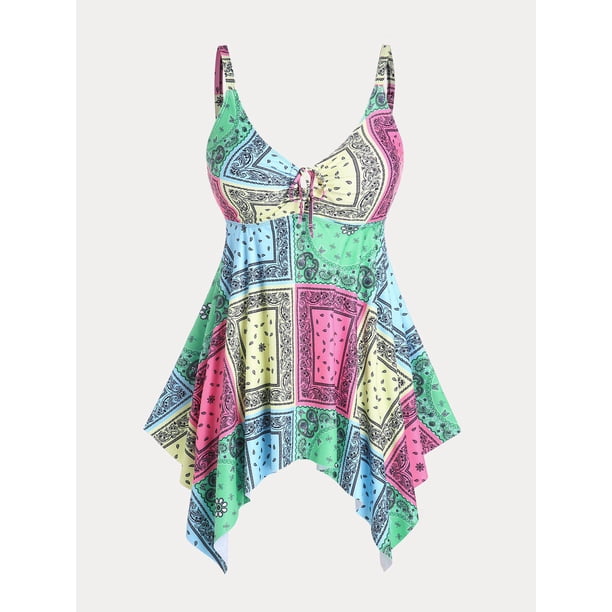 Traje de Tankini de Pañuelo con Estampado Geométrico de Paisley Rosegal Camisetas sin mangas de talla grande