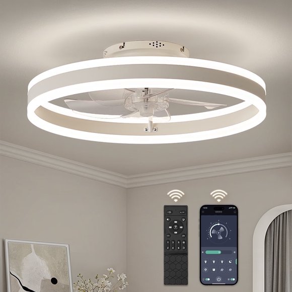 Zardon 20" Smart Flush Mount Ceiling Fan with Light - APP & Remote Control, 6 Speeds & 3 Color Temperatures, Quiet use for Indoor - White