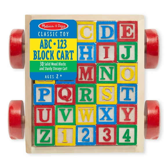Melissa & Doug ABC Wooden Block Cart 30 1-Inch Solid Wood Blocks Educational Toy