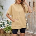 thumbnail image 3 of SWSMCLT Women's Short Sleeve Shirt Elasthane Hoodies Cozy Hooded Date Crew Neck Billowy Holiday Light Pull Over Kangaroo Pocket Yellow Small, 3 of 5